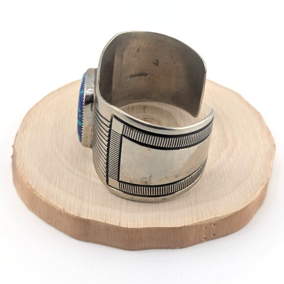 Handmade Native American‎ Azurite Chrysocolla Cuff Nickel Silver Bracelet Sz 7* - Picture 9 of 11